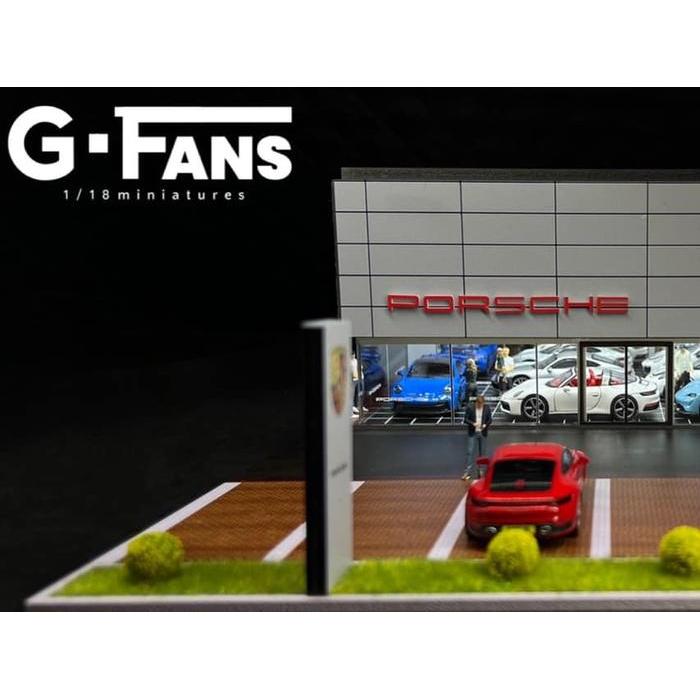 G-FANS MODELS 1/64 PREMIUM DIORAMA DIECAST PORSCHE DEALER WITH LED LIGHT