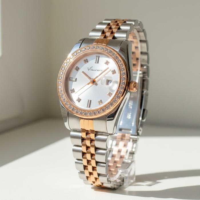 VIANOVA - Jam Tangan Elegan Wanita Kecil Original Anti Air 1232 Quartz Stainless Watches Kaca