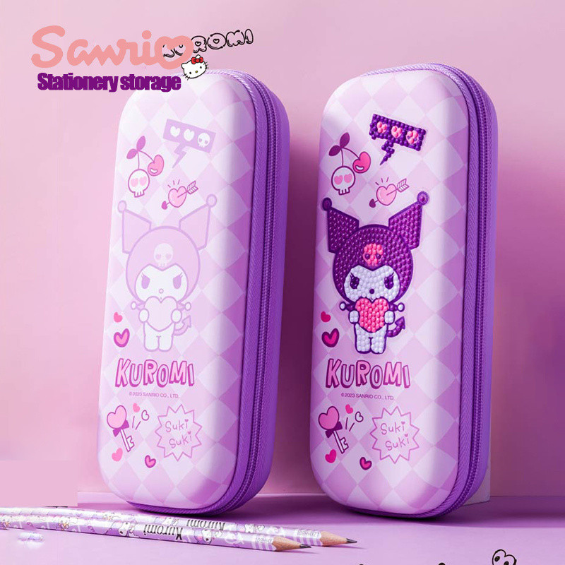 Sanrio Anime Kulomi Point Drill Pen Case Diy Creative Fun Cinnamoroll Pen Case Student Pen Bag Child