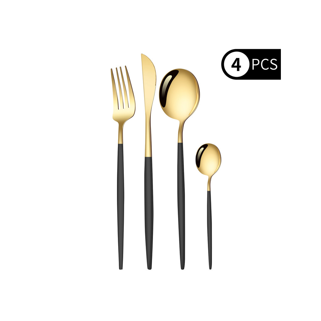 4-Piece Set Black Gold Cutlery Set Stainless Steel Cutlery Cutlery Knife Fork Spoon Sier Cutlery