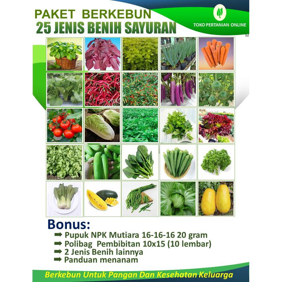 bibit sayuran benih paket lengkap 30 hari panen terdiri dari 25 macam jenis benih tanaman