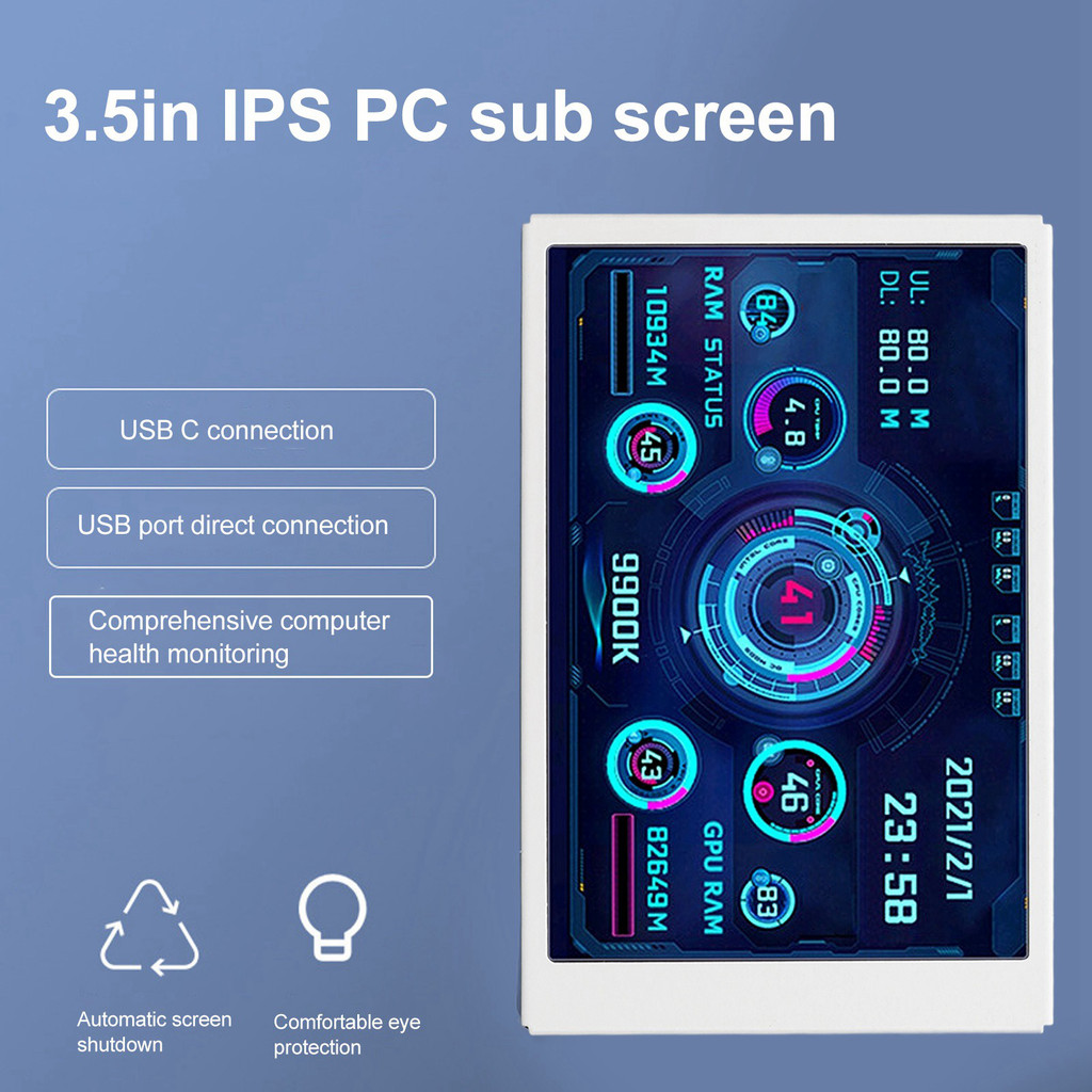 3.5In Pc Cpu Ram Temp Monitor Ips Full View Display Small Screen For Aida64 Pc Cpu Ram Hard Disk