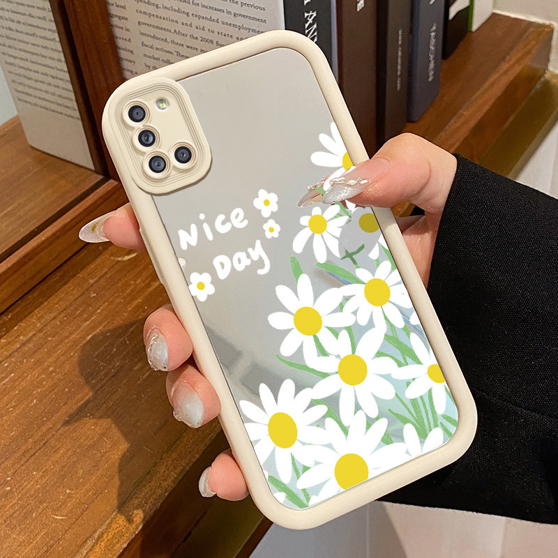 Casing Hp Untuk Samsung Galaxy A31 Case Nice day Bunga aster Fancy Cermin 3D Painted Kesing Mirror C