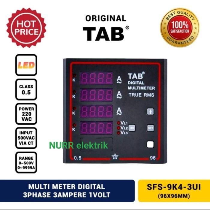 Multi Meter Digital 3 Phase 3 Ampere Meter , 1 Volt Meter 96X96 Tab