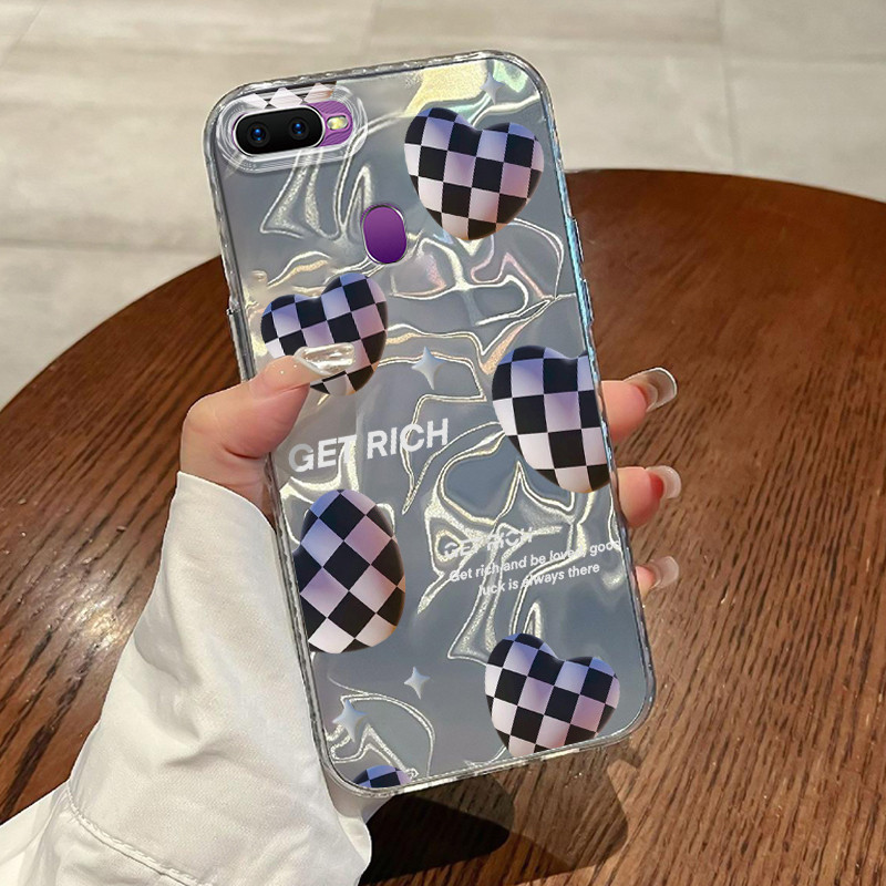 Casing Hp Untuk OPPO F9 F9 Pro A7x Realme 2 Pro Realme U1 Case Hati Kotak Hitam Putih putih Laser Wa
