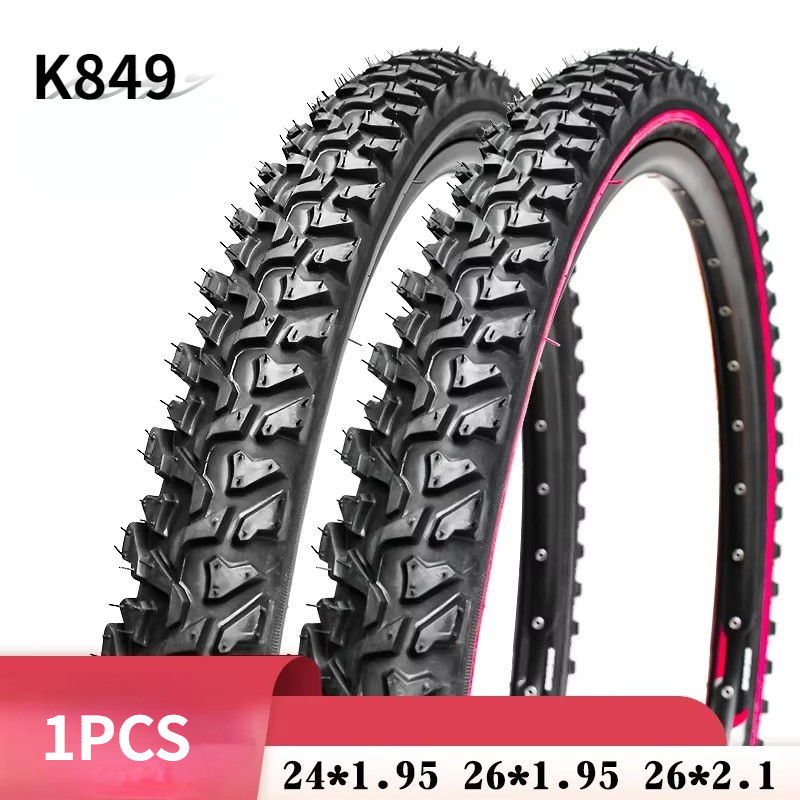 1PCS K849 24/26inch Mountain MTB Bicycle Tyre BMX 24*1.95/26x1.95/2.1 Black Red Line Thickened