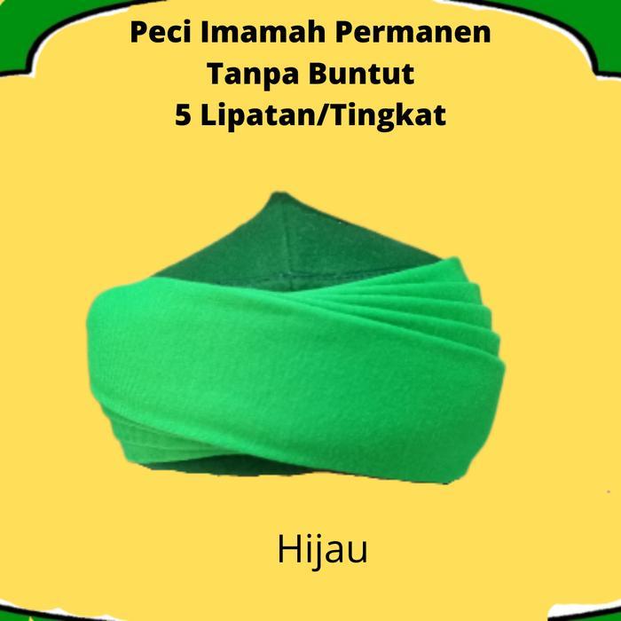 Peci Sorban Imamah Permanen 3 Meter Tanpa Buntut Polos Katun Dewasa Hijau Hitam Putih
