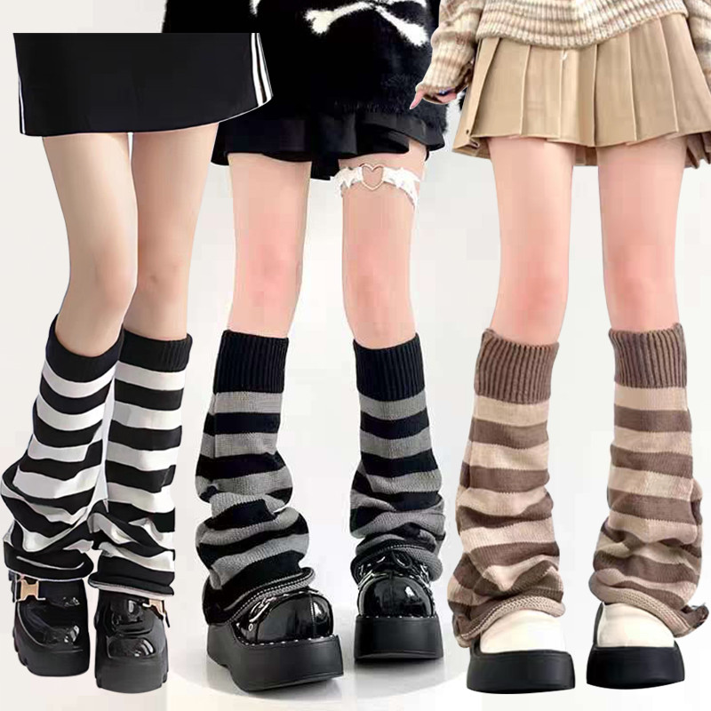 Lolita Stripe Leg Warmers Women Long Socks Wool Knitted Foot Cover Arm Warmer Y2K Winter Crochet Hea