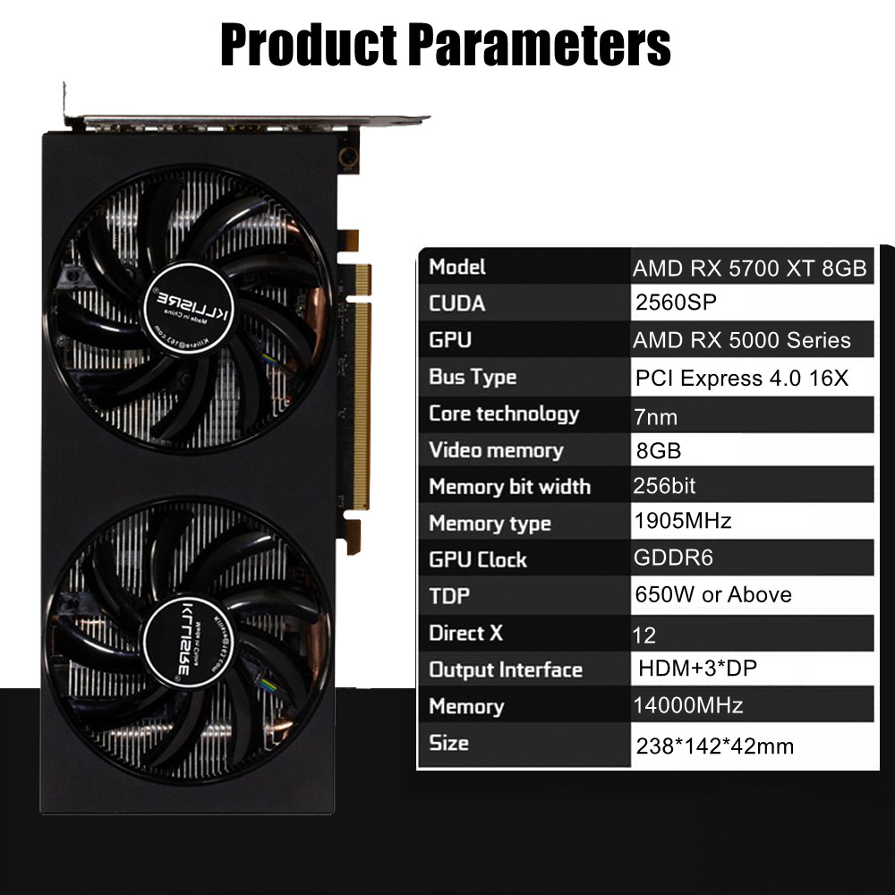 Kllisre Radeon RX 5700 XT 8GB Gaming Computer GPU 5700XT 256bit GDDR6 Video Card AMD RX5700 8G Deskt