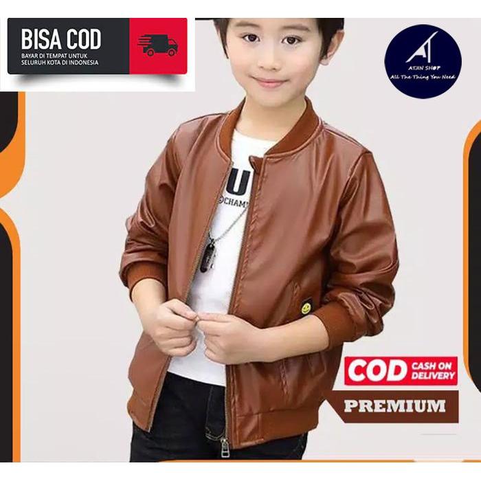 [Voucher] Jaket Kulit anak laki-laki / perempuan model Bomber Bahan Vienna 100% Umur 3-12 tahun