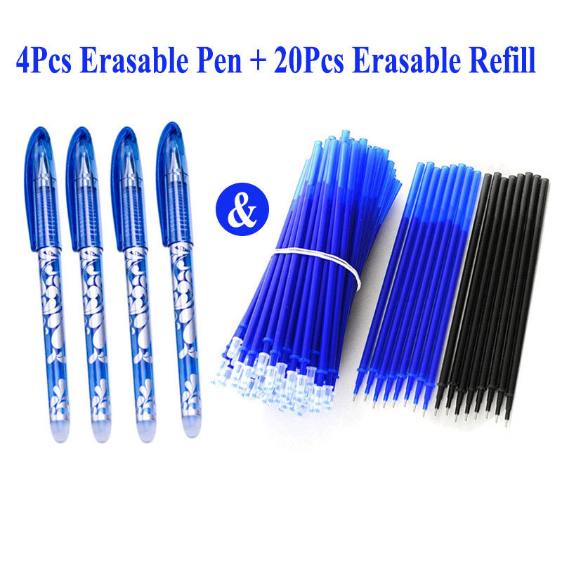 DELVTCH Erasable Gel Pen Refill Rod Set 0.5mm Needle Tip Blue Black Ink Washable Handle Office