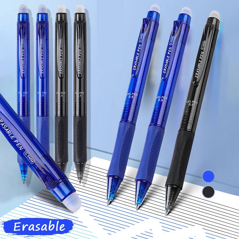 0.5mm High-Capacity Erasable Gel Pen Set Translucent Rod Blue Black Magic Ink Washable School Office