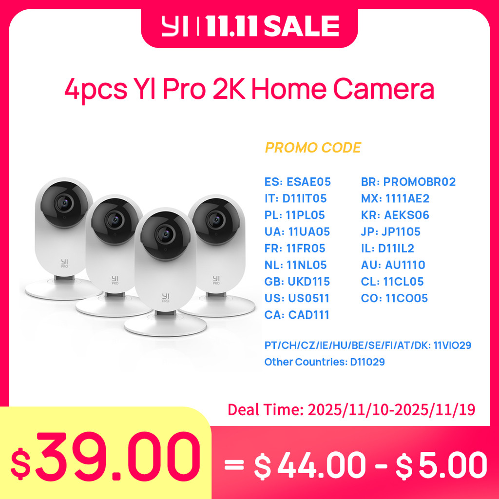 Yi 4Pc 2K Home Pro Camera 3Mp Wi-Fi Ip Security Surveillance Smart System With Night Vision Baby