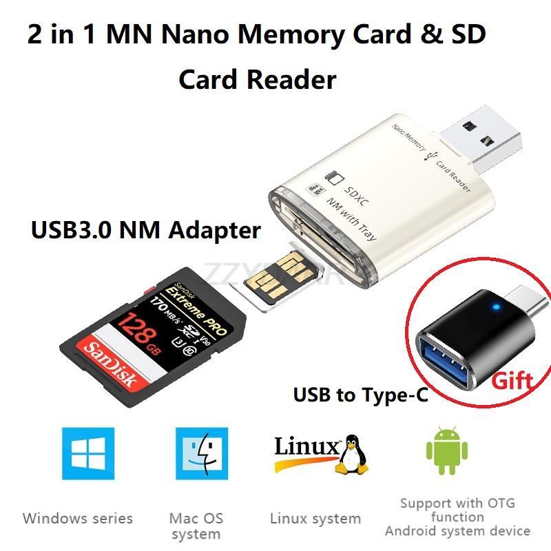 USB3.0 NM Card Reader 2 in 1 Nano Memory Card & SD Card Reader Portable USB NM Memory Card Adapter