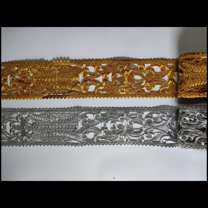 jq41- Renda Bordir Meteran Pintu Aceh Gold Silver