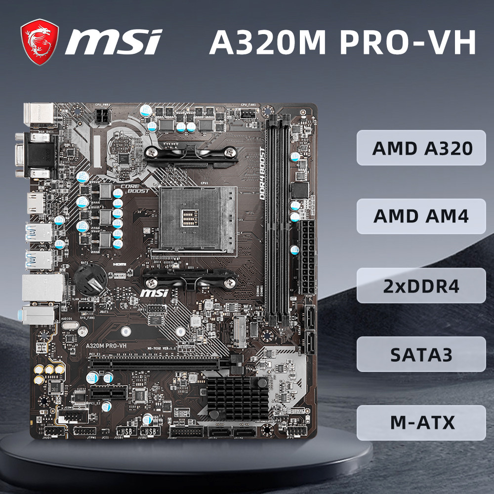 MSI A320M PRO-VH Motherboard Supports Socket AM4 Ryzen 9 5900X R7 5800X3D R5 5600X CPU AMD A320 Chip