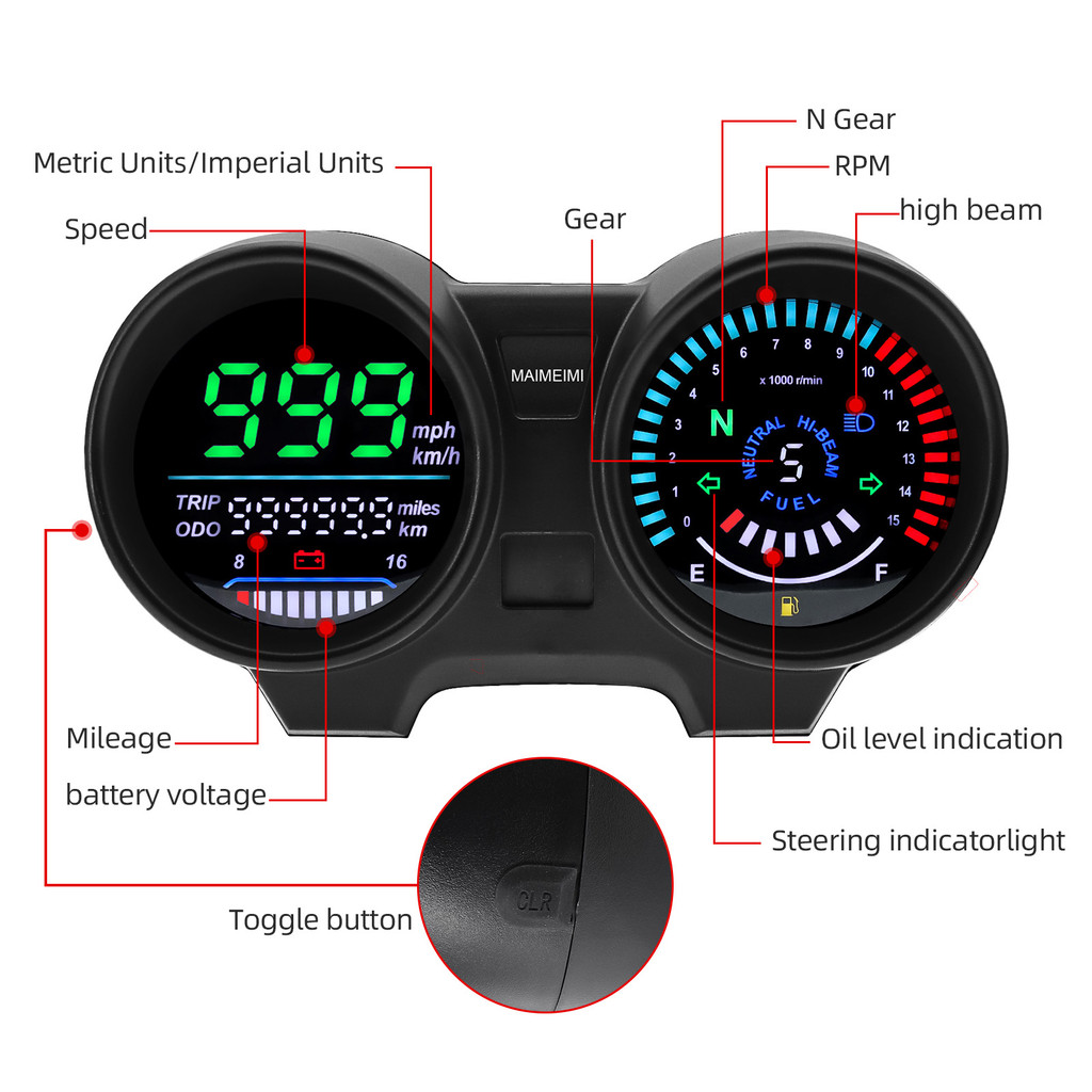 Motorcycle Speedometer Led Electronics Digital Dashboard Fuel Level Rpm Meter For Titan150 For Honda
