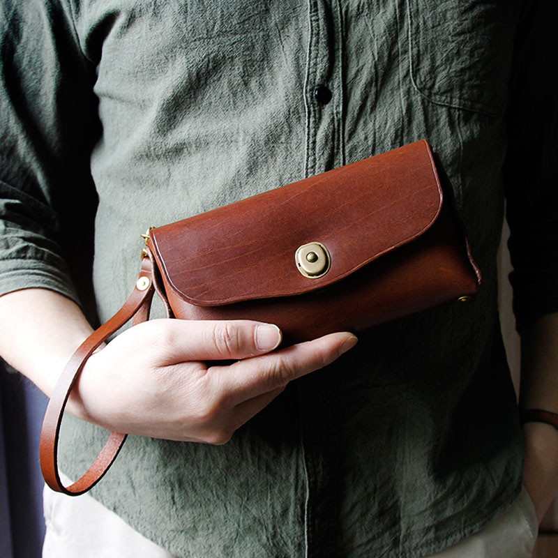 Handmade leather clutch bag cowhide vegetable-tanned leather phone long wallet new style simple and