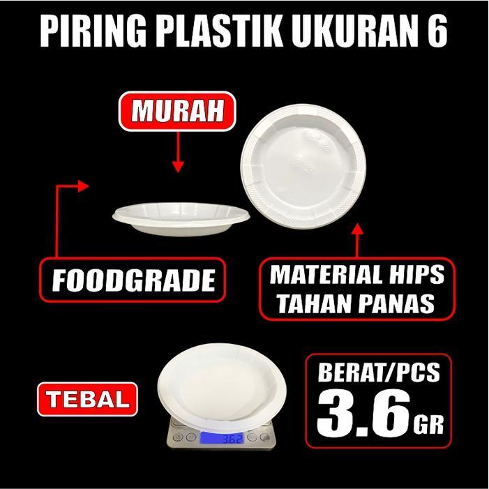 mhej- Piring Makan Plastik Tebal Putih Sekali Pakai P6 Uk 6 Kecil / P7 Uk 7 Sedang / P9 Uk 9