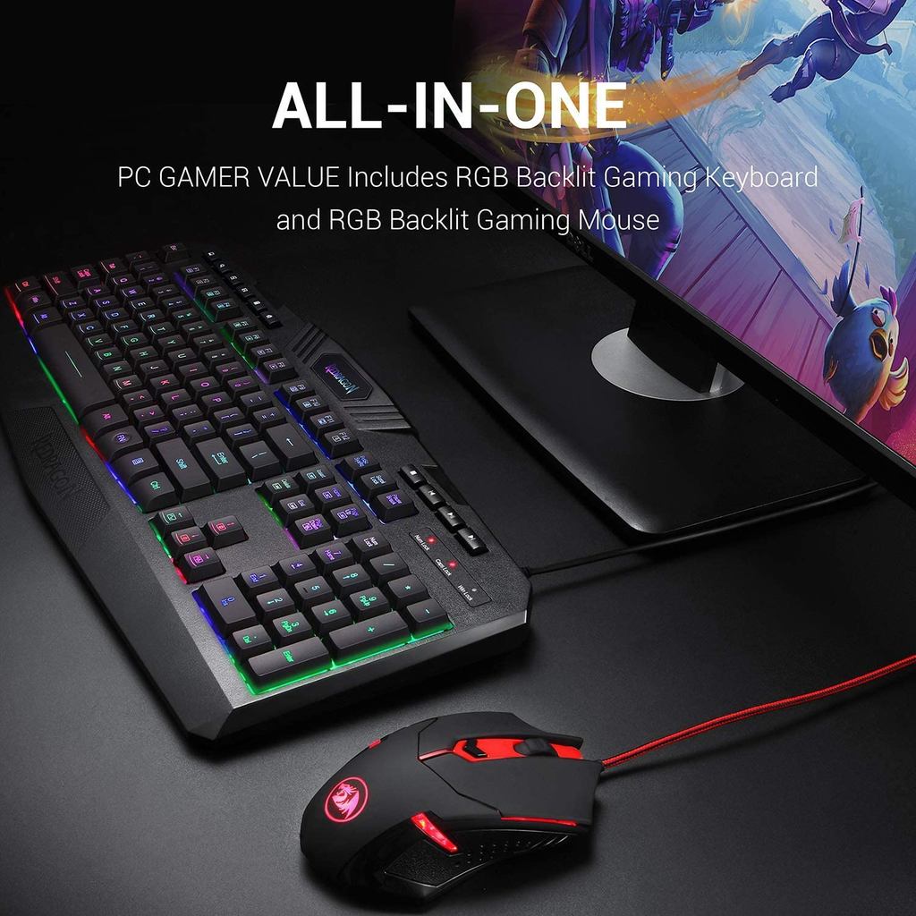 Redragon S101 Wired Gaming Keyboard Mouse Combo RGB Backlit 3200 DPI Keyboard Mouse Set for Windows 