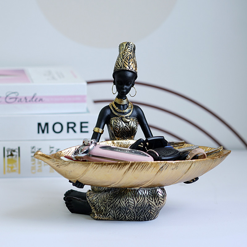 SAAKAR Resin Exotic Black Woman Storage Figurines Africa Figure Home Desktop Decor Keys Candy Contai