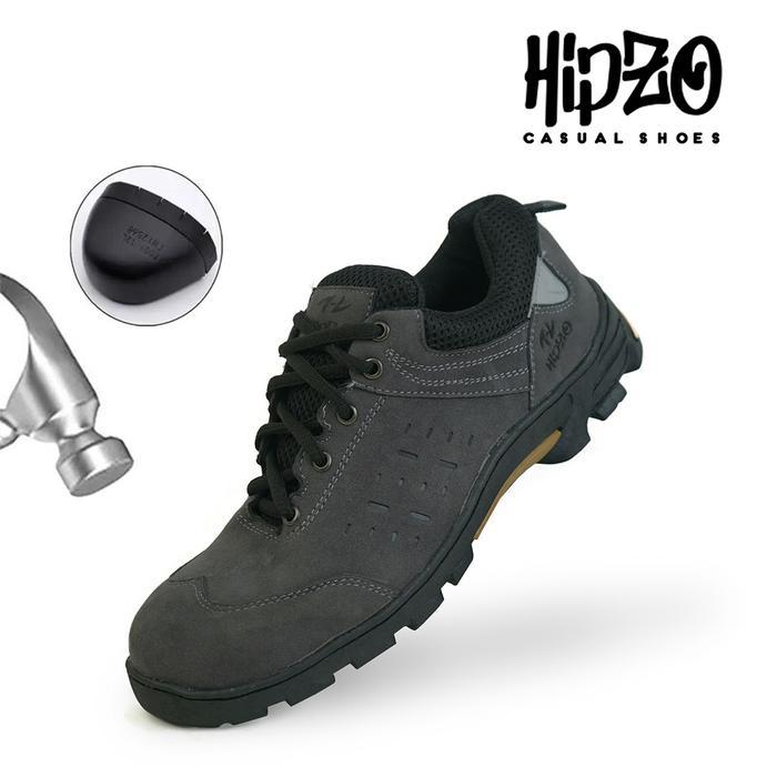 HIPZO Sepatu Safety Sport Ujung Besi M076 Untuk Pria Kerja Outdoor Ori Tambang Proyek Sol Full Karet