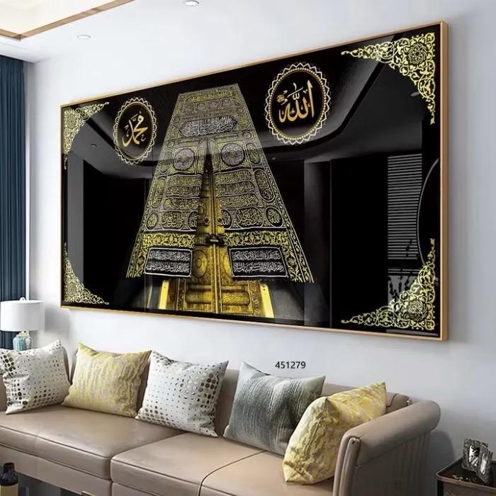 Lukisan Porcelain 5D Diamond Motif Kabah Islami Kaligrafi Islam Pajangan Dinding Mewah Elegan untuk