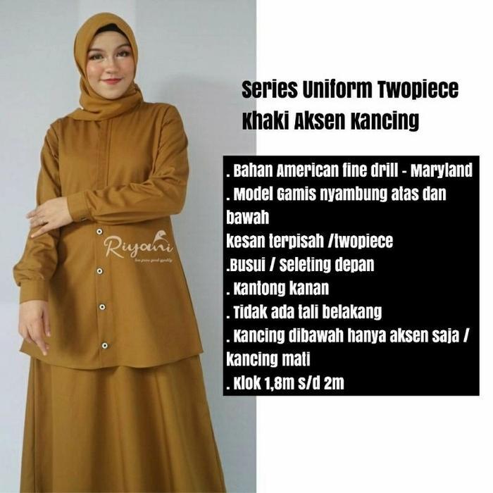 Seragam PNS Wanita PDH Khaki Gamis Twopiece Aksen Kancing by Riyani