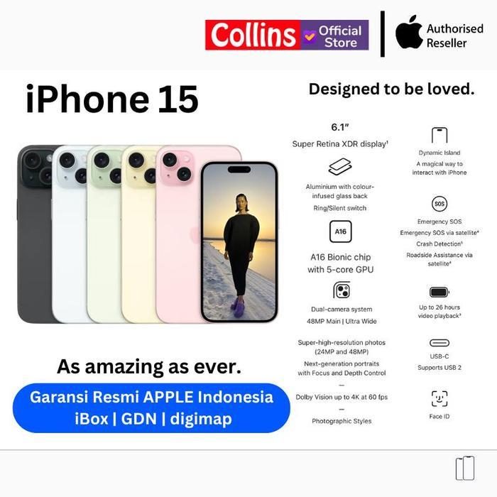 0dw3- Apple Iphone 15 128Gb 256Gb A16 Bionic Cpu 6C / Gpu 5C Resmi Gdn Digimap Ibox