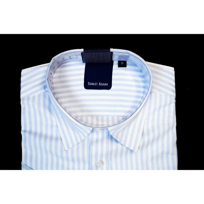 STANLEY ADAMS Kemeja Pria Lengan Pendek Formal Reguler Fit Putih Motif Salur Biru Muda Hem Pria