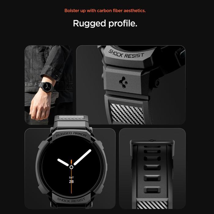 STRAP CASE FOR SAMSUNG GALAXY WATCH 8 46MM 44MM 40MM SPIGEN RUGGED ARMOR PRO BLACK RUBBER SILICONE
