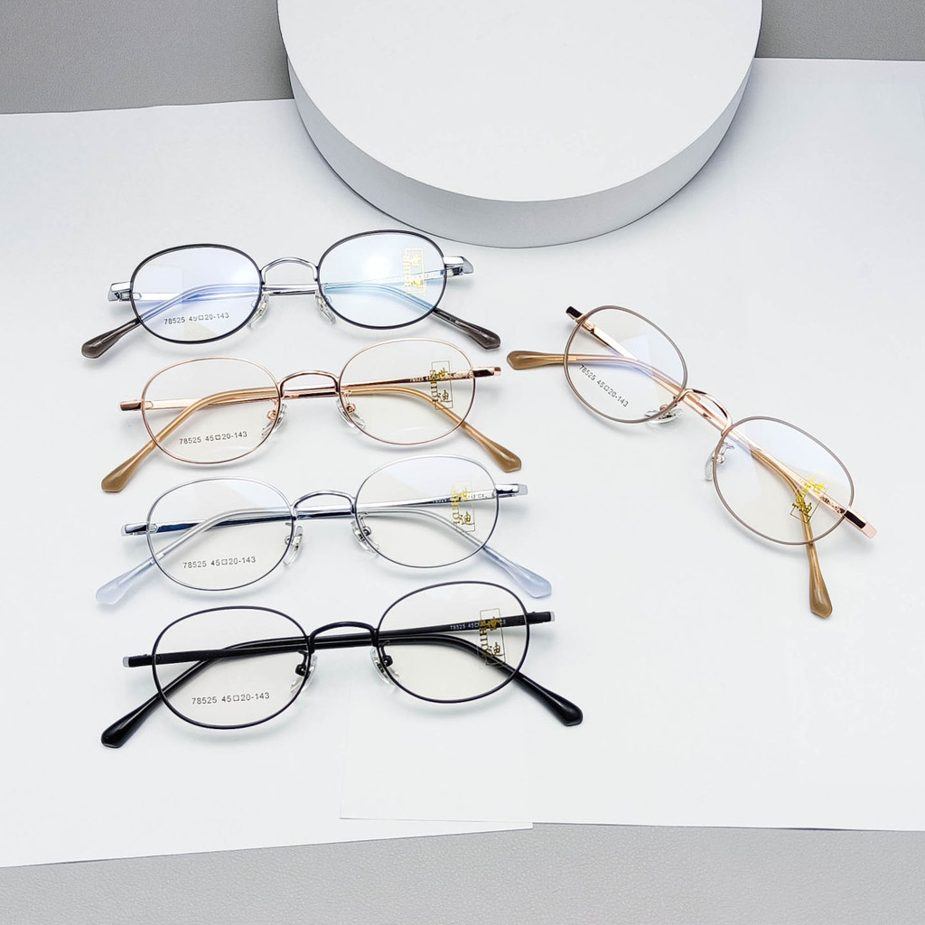 Bingkai Kacamata Bingkai Penuh Desainer - Frame Oval Unisex untuk Rabun Jauh, Bahan Metal, Warna Hit