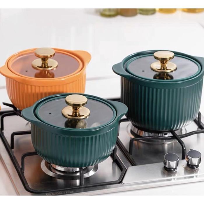 Casserole Keramik Emerald Tutup Kaca 2.5L Panci Rebus Warna Hijau Tahan Panas Hoomey