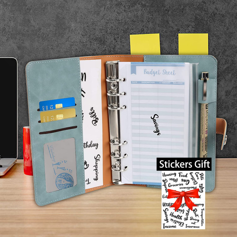 A6 Budget Binder Notebook Planner  Soft PU Leather Cash Envelopes Expense Letter Sticker Cover with 