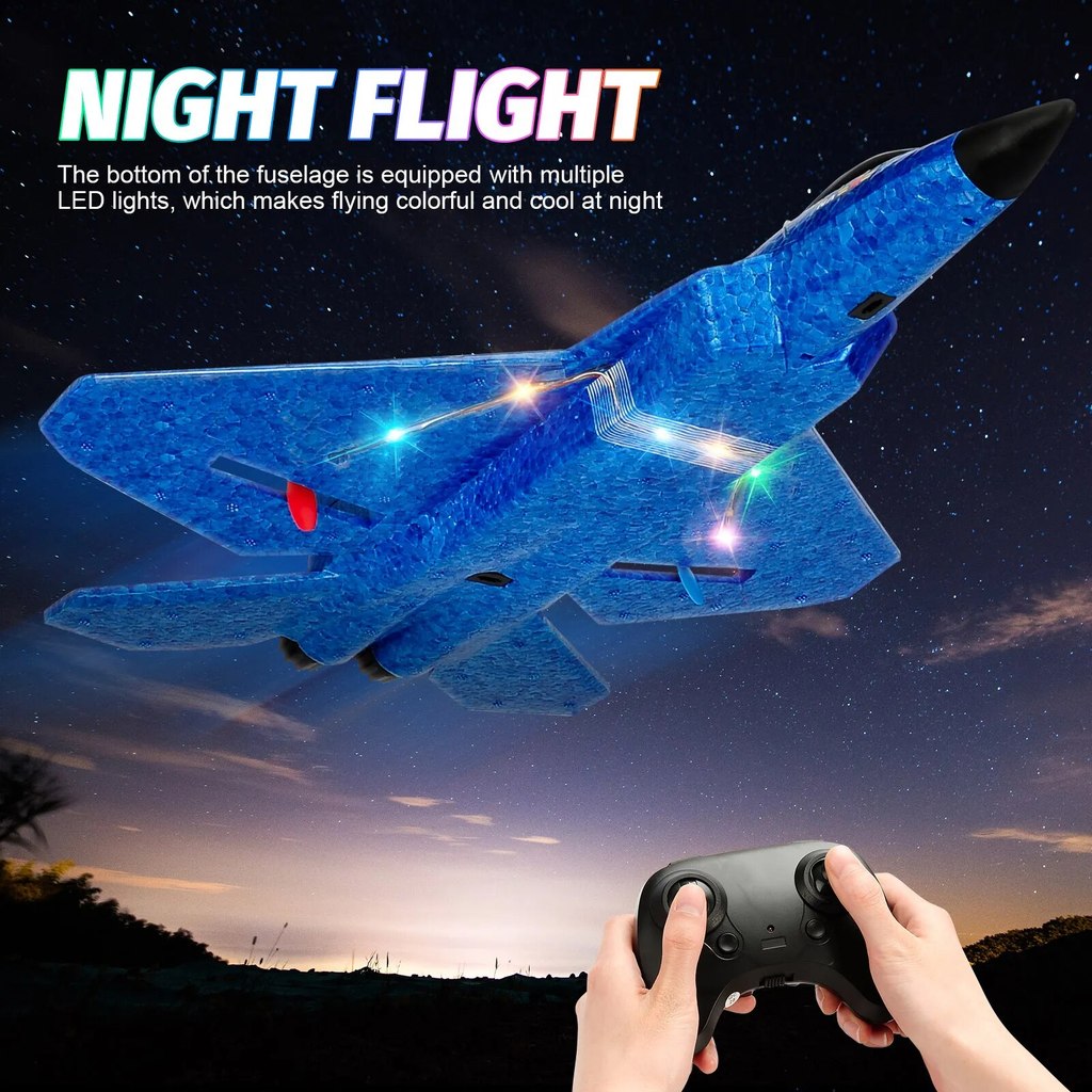F22 Raptor RC Plane 2.4G 2CH Remote Control Flying Glider With LED Lights EPP Foam Airplane Toys For