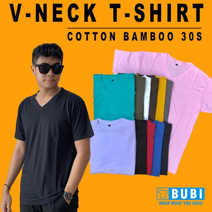 PROMO (GGV) KAOS V-NECK COTTON BAMBOO T-SHIRT POLOS LEHER V KATUN BAMBU 30S DESAIN STYLISH BAHAN