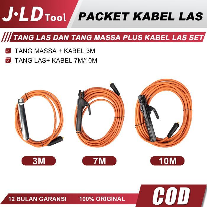Terbaru - JLD Set Kabel Las dengan Dudukan Elektroda Aluminium Berlapis Tembaga dan Konektor Dorong