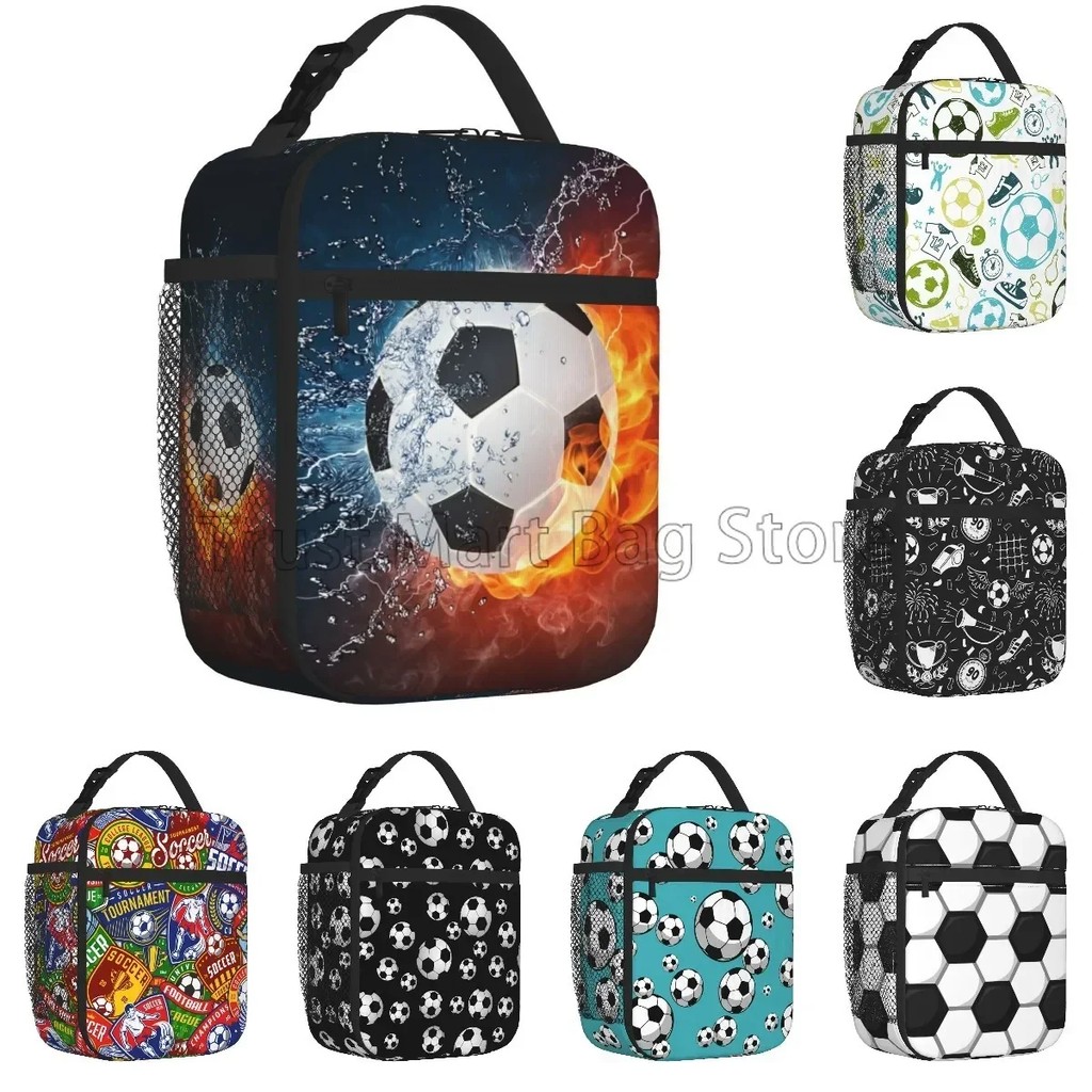 Soccer Insulated Lunch Bags Cooler Tote Organizer Bags Reusable Lunch Box for Women Girls Boys
