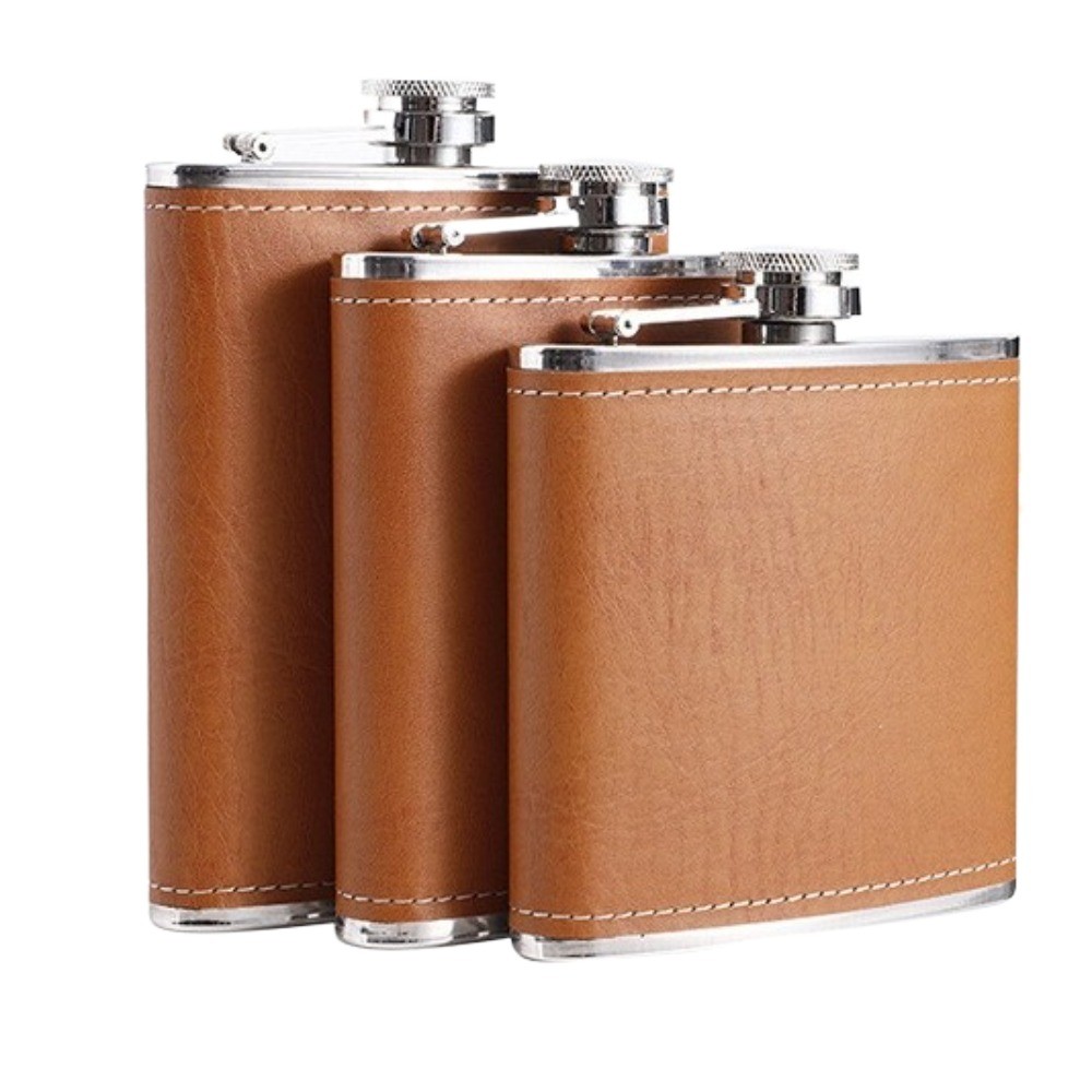 Drinkware Stainless Steel Hip Flask Leather Wrap Leakproof Liquor Flask 6/7/8oz Drinking Bottle for