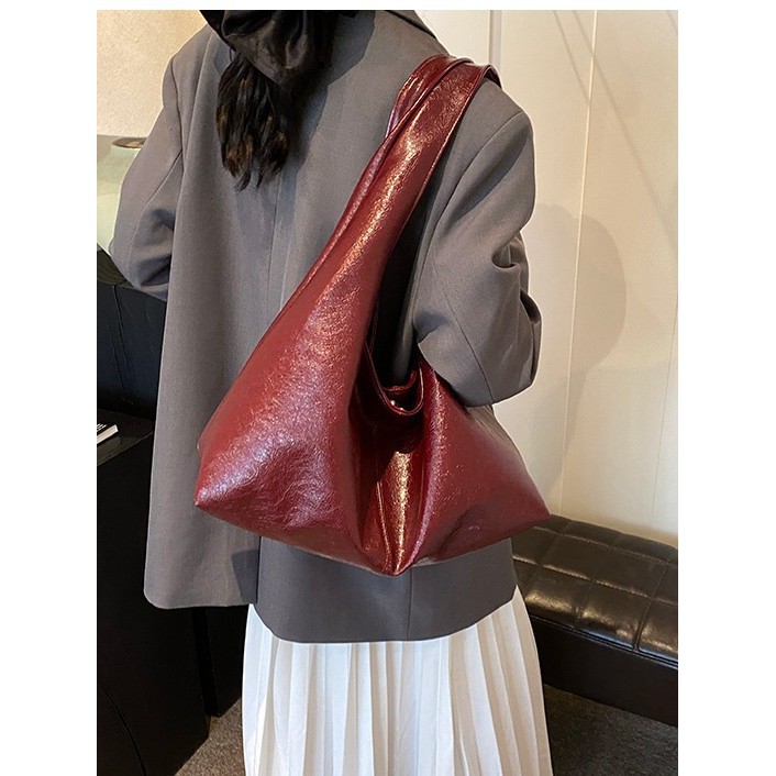 Tas Tote Wanita Kapasitas Besar 2024 Model Sederhana Tas Belanja Casual Travel Tas Bahu Tunggal PU W