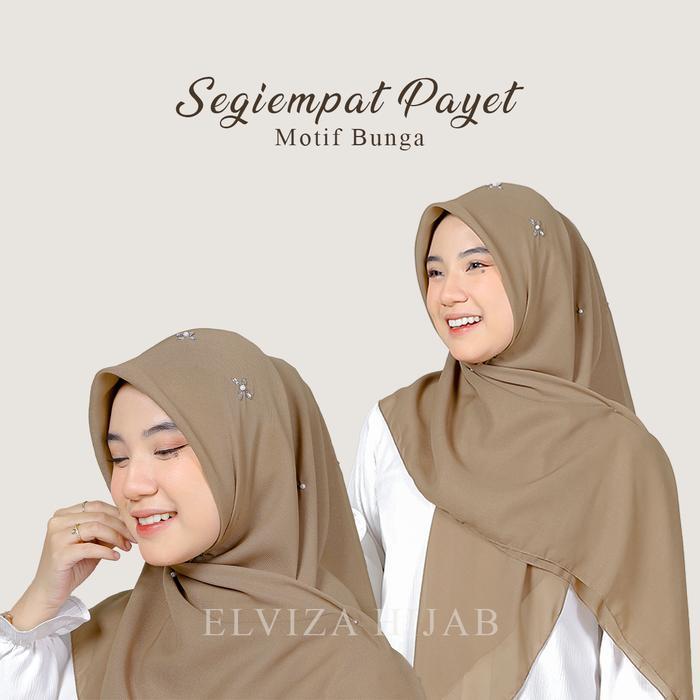 Elviza - Segi Empat Payet Bunga Tabur/Jilbab Segiempat Payet Motif Bunga Plain Square Muslim