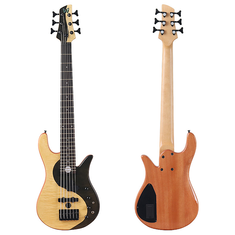 Active 6 String Electric Bass Guitar 43 Inch Bass Guitar High Gloss Ying Yang Bass with Fret