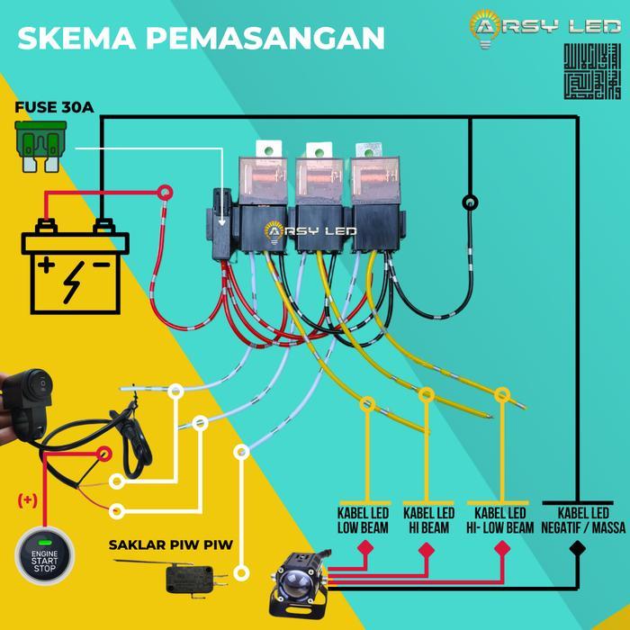 pek9- Kabel Relay Set Lampu Sorot Senlo Biled Dioda Tembak D2 Laser 4 Kawat 12V 80A Tembaga