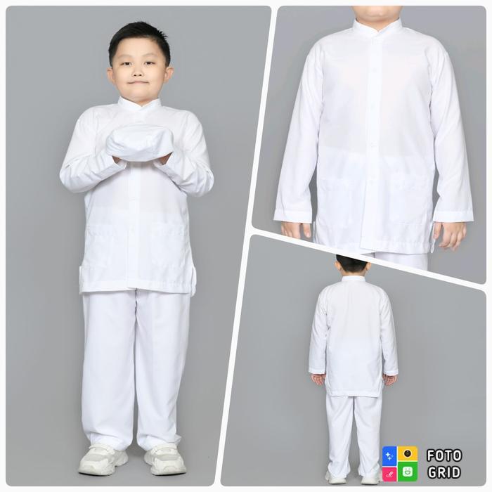 STELAN TAQWA KOKO ANAK LAKI TERBARU BAJU MUSLIM LENGAN PANJANG KATUN WARNA PUTIH POLOS UNTUK NGAJI