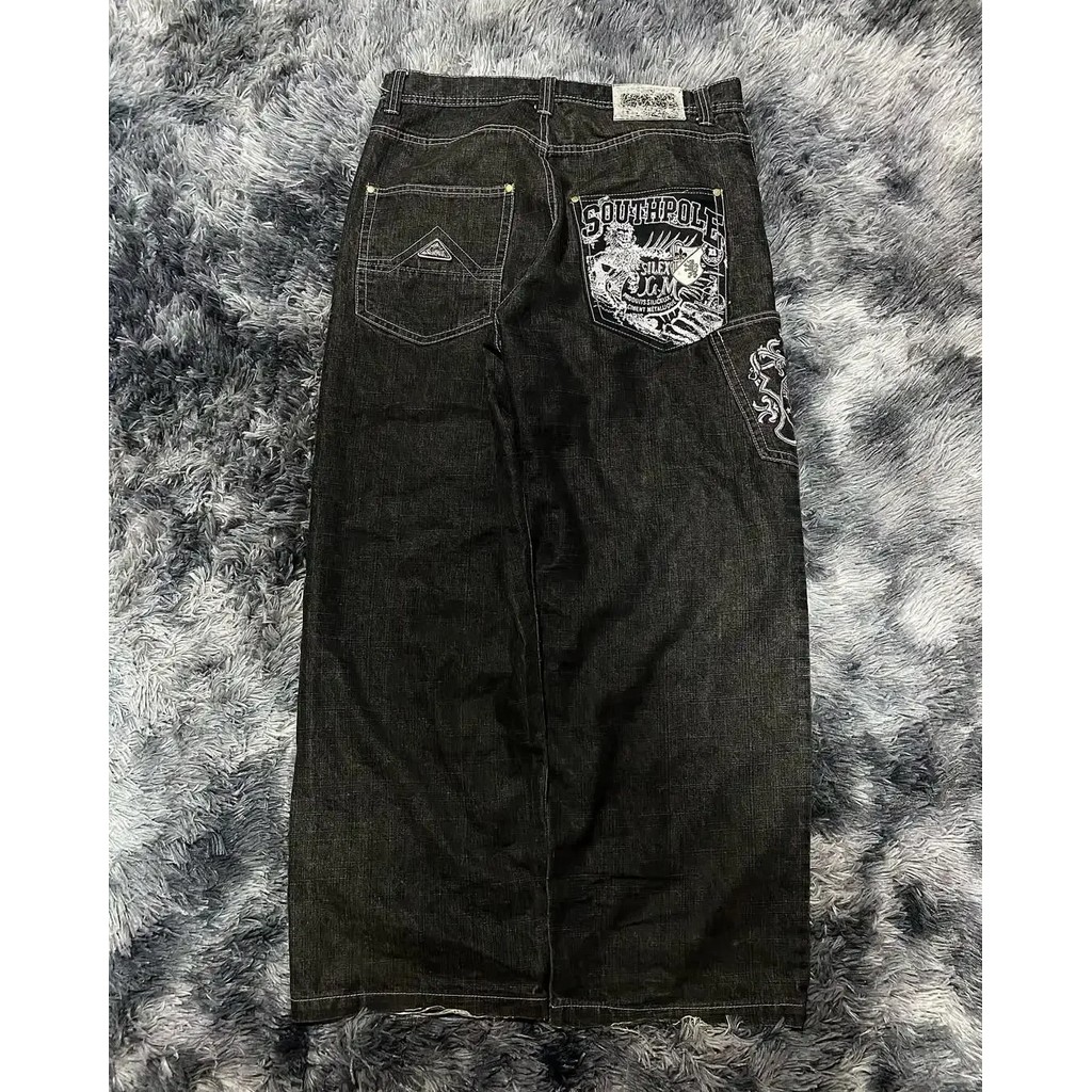 Trendy New Southpole Jeans Women Fashion Street Harajuku Gothic Couple Straight Wide Leg Pants