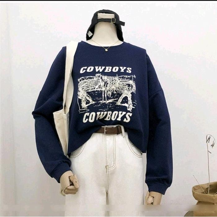 Avenza- Cowboys Croope Sweater Oblong Crewneck Croope Wanita