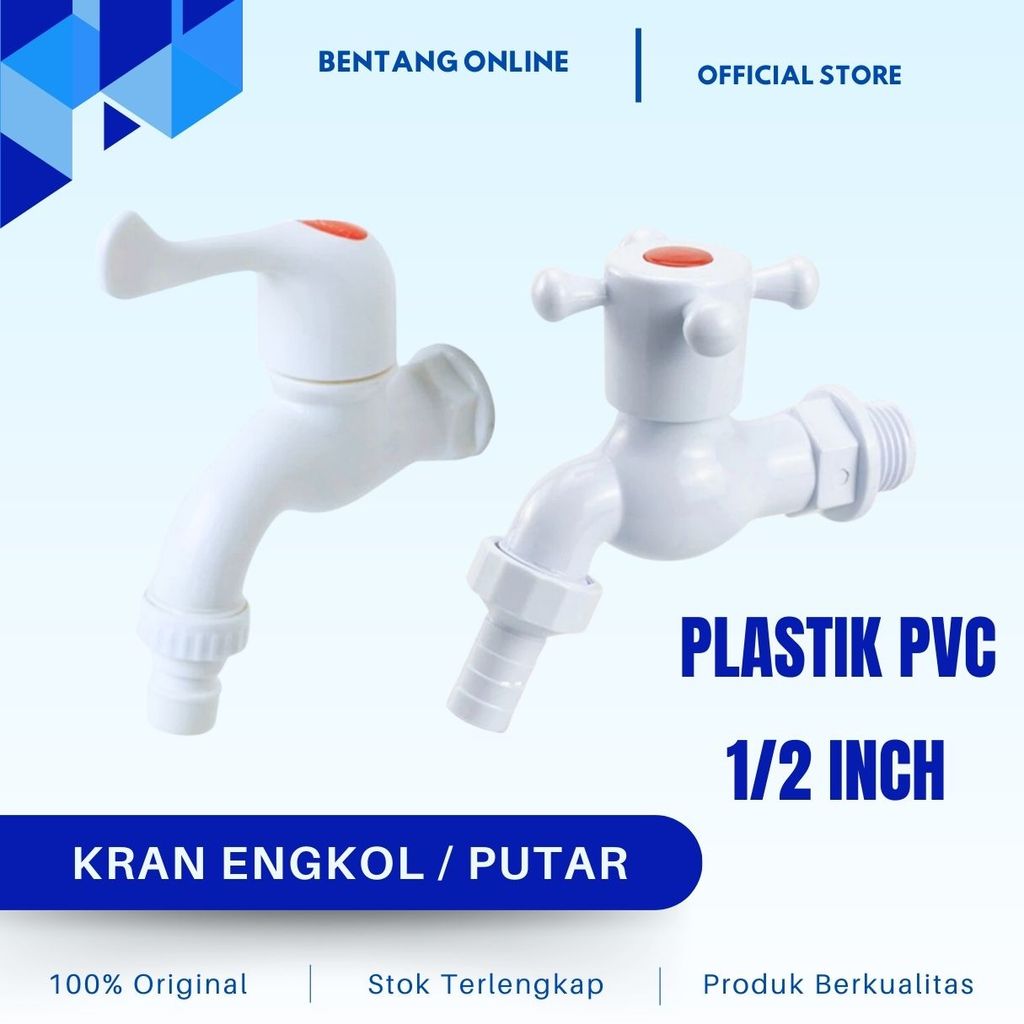 Kran Air Putar Engkol Plastik PVC 1/2 inch Bagus Keran Kamar Mandi Shower Cuci Piring Taman Cebol