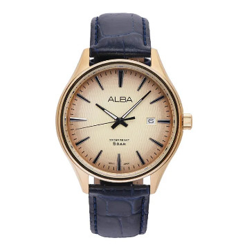 Jam Tangan Pria Alba Prestige AS9V16 AS9V16X1 Strap Leather Black Color Men Gold Dial Original Garan