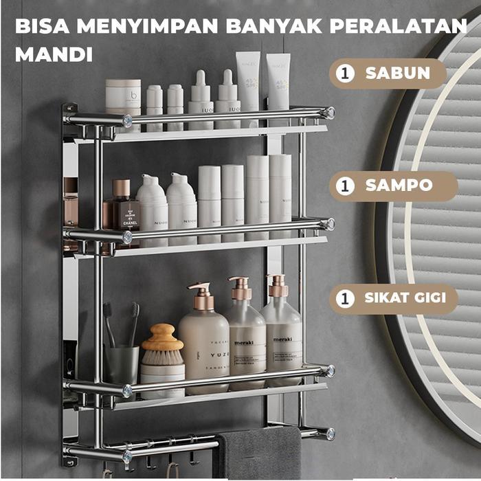 Ikea Home - Rak Kamar Mandi Rak Dinding Kamar Mandi Stainless Steel Minimalis Rak Handuk Gantungan