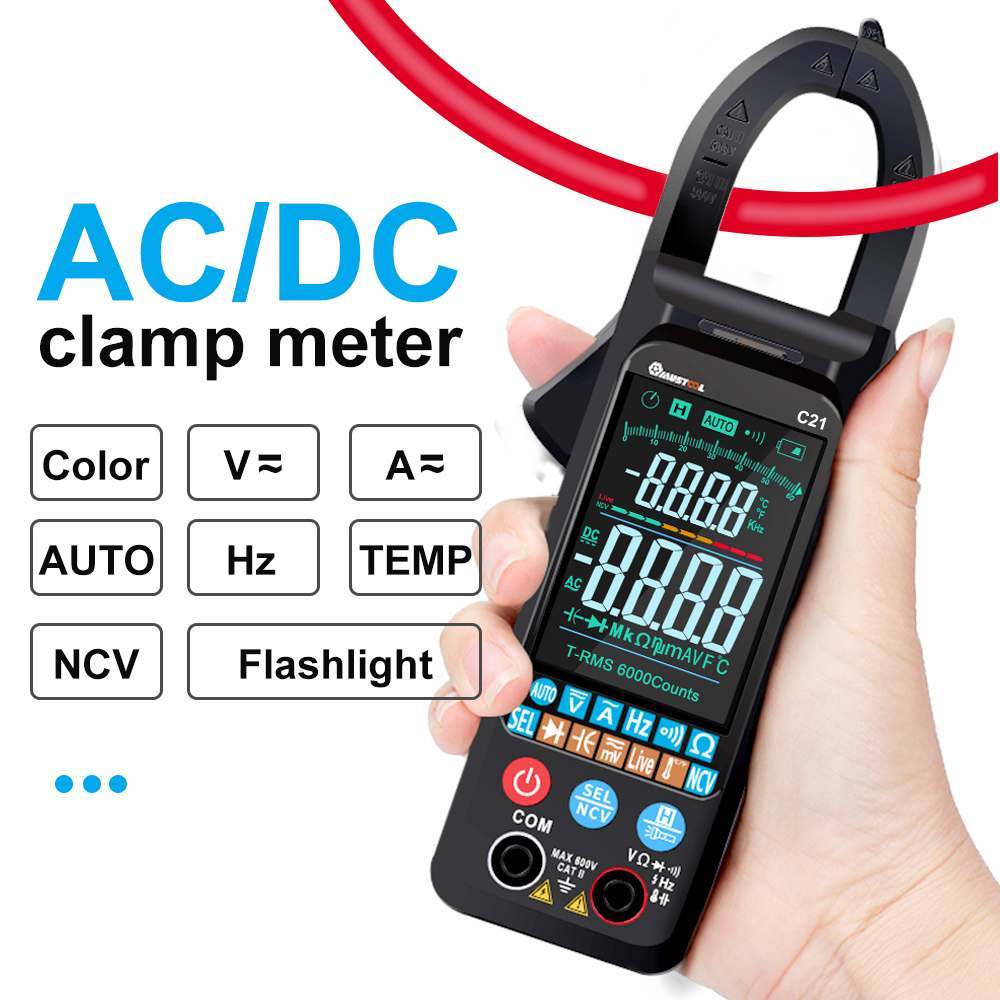 MUSTOOL C21 AC/DC Current Voltage Digital Clamp Meter Color Screen NCV 6000 Counts True RMS Automati